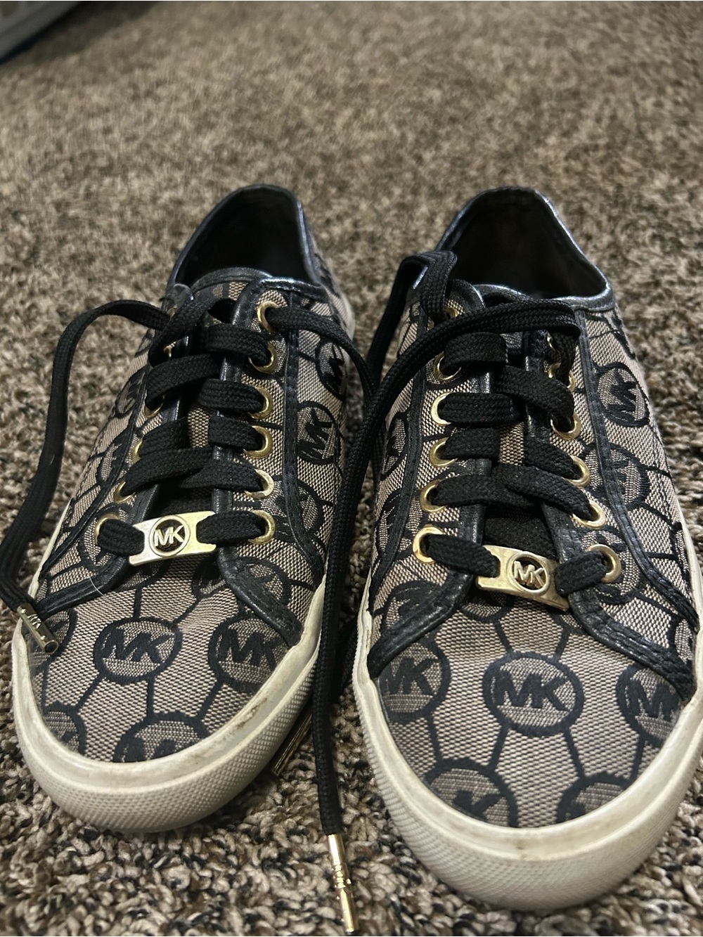 Michael Kors Beige and Black MK Monogram Sneakers